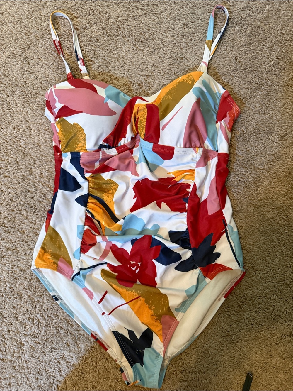 Anne Cole Floral Abstract One-Piece Swimsuit - White, Red, Blue, Gold, Pink